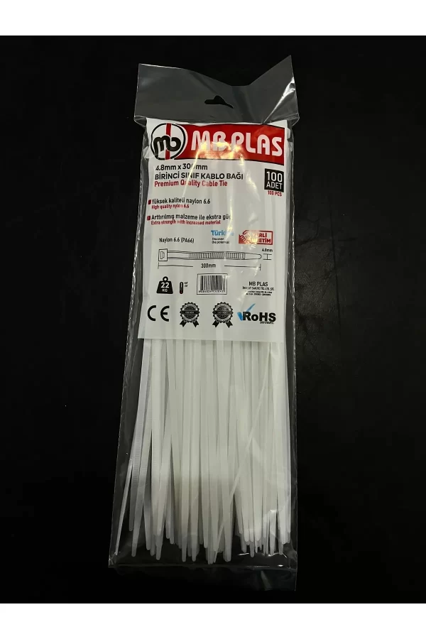 300 Mm Kablo Bağı Cırt Kelepçe Beyaz 100 Adet