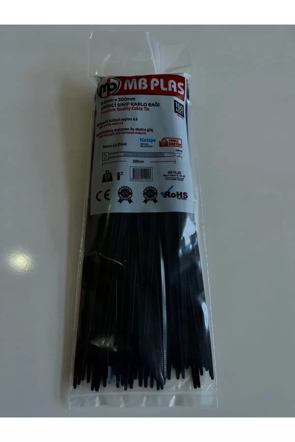 300 mm Kablo Bağı Cırt Kelepçe Siyah 100 Adet